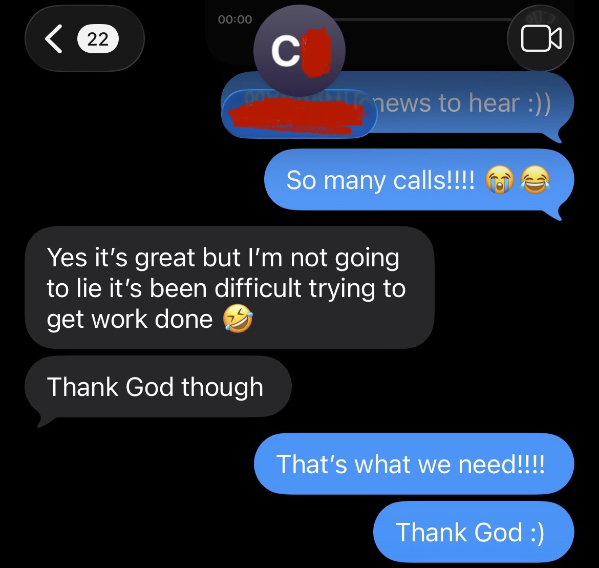 Client Caroline texting about call volume increase